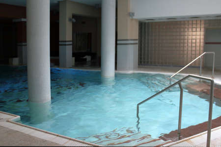 Acqui Terme, Italy - jan 2020: a pool built over a natural hot Sulphurous water from a natural thermal surgive.のeditorial素材