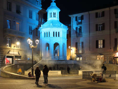 Acqui Terme, Italy - jan 2020: romanic central square with Thermal water fountainのeditorial素材