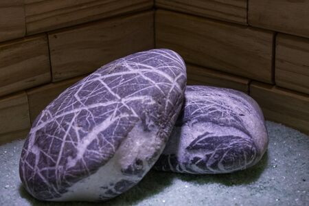 Granite stones composition with wood tilesの写真素材