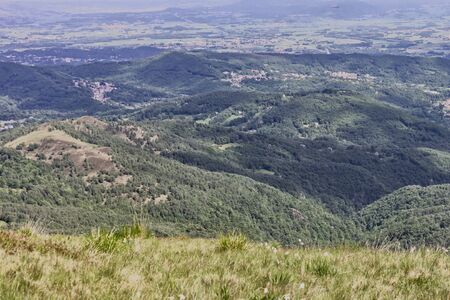 Panoramic photo of the Morenic strip of debris between Piedmont and Val Aosta, Italyの写真素材