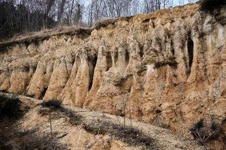 large gullies from clay soil erosionの写真素材