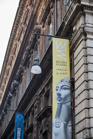 turin, Italy - february 2021: billboard of the Egyptian museumのeditorial素材