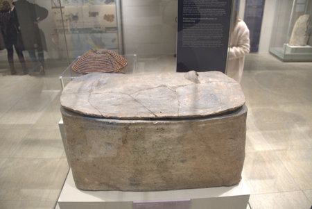 Egyptian Museum of Turin, Italy - february 2021: Egyptian sarcophagus of a pre-imperial folk burialのeditorial素材