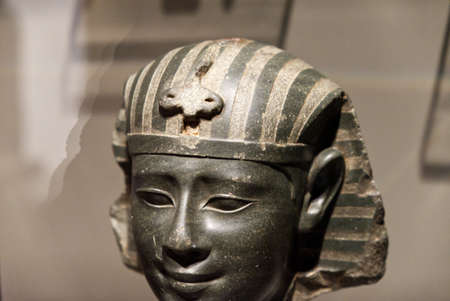 Egyptian Museum of Turin, Italy - September 2021: close-up of an Egyptian head finely carved in...