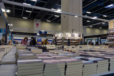 Stacks of books on display by the publisher Sellerio, famous for Camilleris detective novels
