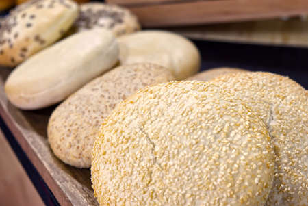blurry composition of bread loaves for burgers