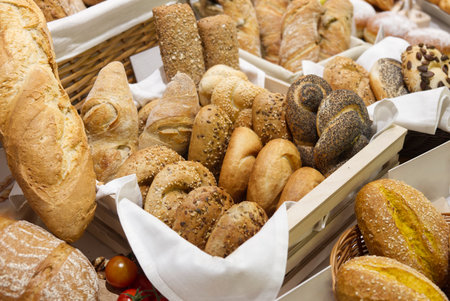 basket of artisan breadsの写真素材