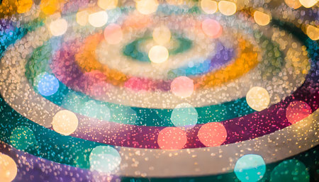 psychedelic background of concentric circles full of color and glitterの素材