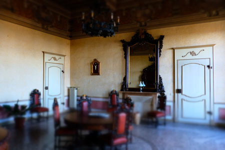 tilt shift effect on a living room of an elegant historic Italian residenceのeditorial素材