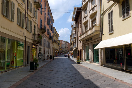 Asti, Italy - Jul 5, 2023: Corso Alfieri, the central shopping streetのeditorial素材