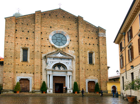 Facade of the Cathedral in Salo, Lake Garda, Brescia, Italyのeditorial素材