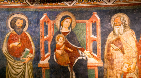 fresco of Madonna with child at the monumental complex of the Sacro Monte of Varalloのeditorial素材
