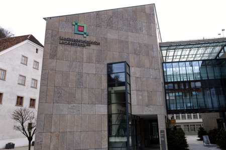 view of the Liechtensteinische Landesbank bank headquarters in Vaduz in Liechtensteinのeditorial素材