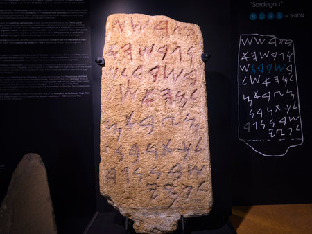Cagliari, Italy - 11 jan 2024: Phoenician stele exhibited at the archaeological museumのeditorial素材