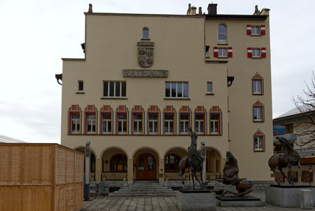 Vaduz, Liechtenstein - 2 jan 2023. Facade of the town hallのeditorial素材