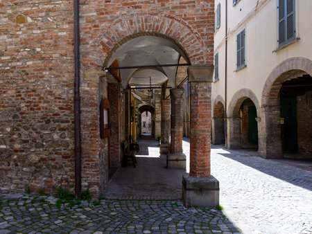 A typical panorama of medieval porticoes of Italian villagesの写真素材