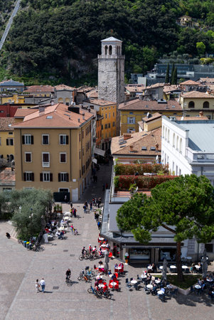 An aerial view of buildings in Riva del Garda, Italyの写真素材