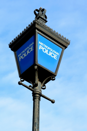 Street lamppost in a front of the police stationの写真素材