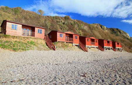 Row of beach huts in Branscombe on the Jurassic Coast, Devonの写真素材