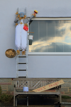 MUSBURY, UK - July 14th 2018:. Straw-filled frighteners around the streets of Musbury village in East Devon during a scarecrow festival staged on the weekend of July 14 and 15.のeditorial素材