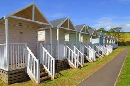 Beach huts near Broadsands Beach in Devon, UKのeditorial素材