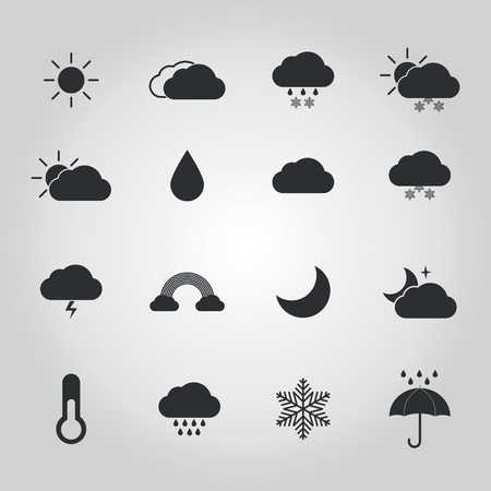 Weather icon set for weather forecasting apps or similar in modern flat black styleのイラスト素材