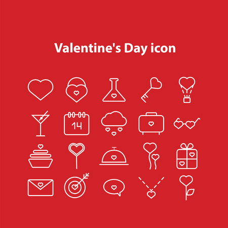 Valentine Day Line Icons Set. Vector Set of Modern Love Wedding Thin Outline Icons for Web.のイラスト素材