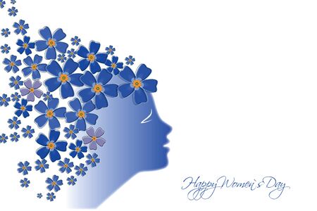 Creative illustration of a young girl face on floral design decorated background for Happy Women's Day celebration.のイラスト素材