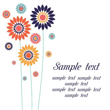 Vector background with stylized flowers. Invitation and greeting card with bunch of flowers. Decorative floral abstract illustration with text box for celebration and holiday.のイラスト素材