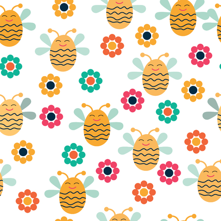 Colorful vector seamless pattern with  bees.-Illustrationのイラスト素材
