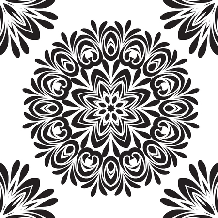 Vector seamless pattern in boho style. Henna mehndi design background. Ethnic, Indian, Islamic, Asian, Arabic, persian texture.のイラスト素材