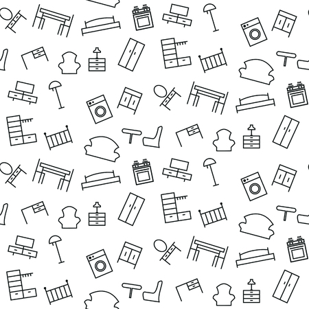 Seamless pattern of furniture. Beautiful background. Vector illustration. Endless texture can be used for printing onto fabric and paper or scrap booking.のイラスト素材