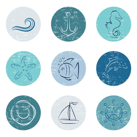 Sea and beach flat icons. Vector set.のイラスト素材
