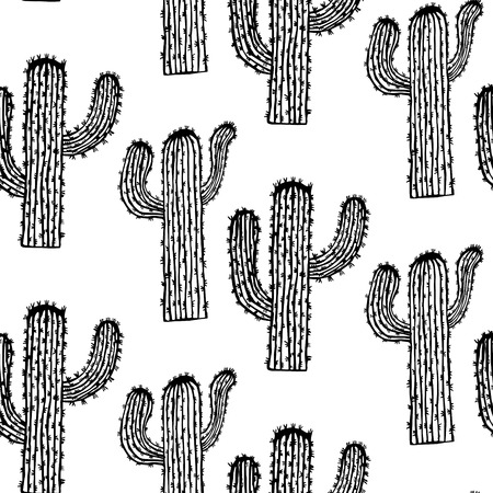 Vector seamless pattern with cactus. Hand-drawn background.Design for T-shirt, textile and prints.のイラスト素材