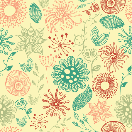 Black and white seamless botanic texture, detailed flowers illustrations. Doodle style, spring floral background.Vector flower pattern.のイラスト素材