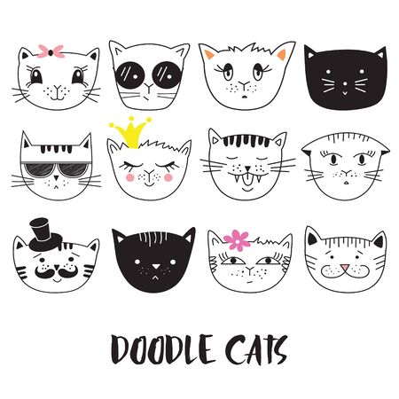 Cats, set of cute doodle. Can be used for school books and drawing poster, T-shirt Print and cartoon character.のイラスト素材