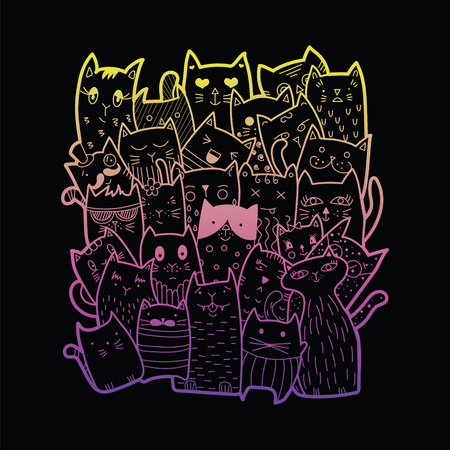 Cute cats, doodle style. Can be used for school books and drawing poster, T-shirt Print and cartoon character.のイラスト素材