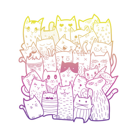 Cute cats, doodle style. Can be used for school books and drawing poster, T-shirt Print.のイラスト素材