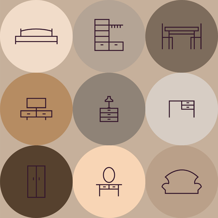 Seamless pattern with modern Furniture.  Collection of outline modern furniture symbols and icon.のイラスト素材