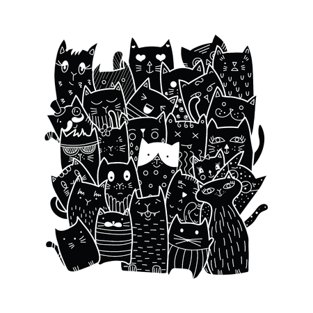 Cute cats, doodle style. Can be used for school books and drawing poster, T-shirt Print and cartoon character.のイラスト素材
