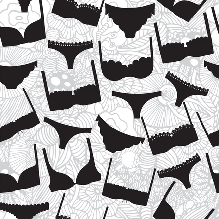 Bra and panties Silhouettes.Vector seamless pattern. Template for design fashion or shop card or banner.のイラスト素材