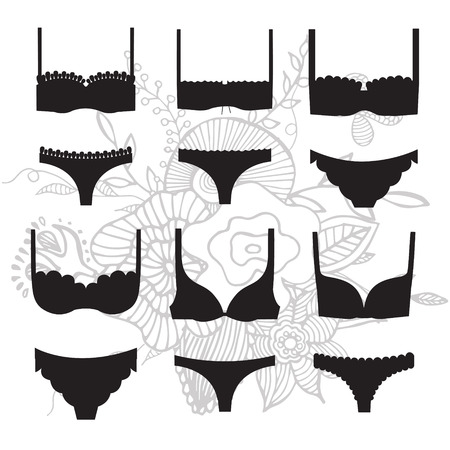 Vector Set: Bra and panties  Silhouettes. Template for design fashion or shop card or banner.のイラスト素材