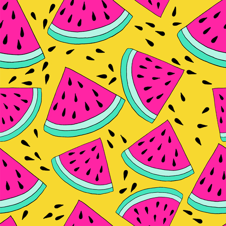 Seamless background with watermelon slices. Summer fresh fruit background. Can be used for wallpapers, surface textures.のイラスト素材