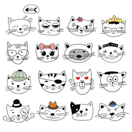 Cats, set of cute doodle. Can be used for school books and drawing poster, T-shirt Print and cartoon character.のイラスト素材