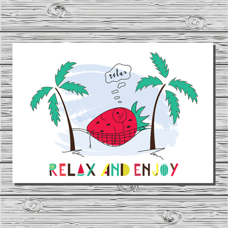 Beautiful summer poster with strawberry and hand written text. Greeting card. Flat design. Vector illustration.のイラスト素材