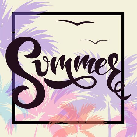 Summer banner concept design template with palms and lettering Summer.のイラスト素材