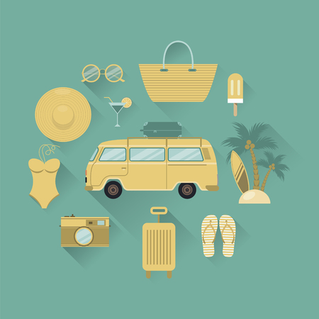 Beach icons set. Vector illustration.のイラスト素材