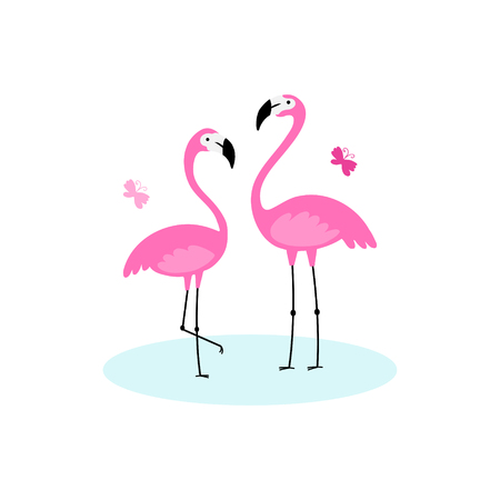 Pink flamingos. Exotic bird. Vector simple design.のイラスト素材