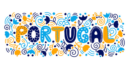 Hand drawn vector illustration with lettering Portugal.のイラスト素材