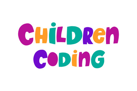 Vector colorful lettering "Children coding!" on white background.のイラスト素材